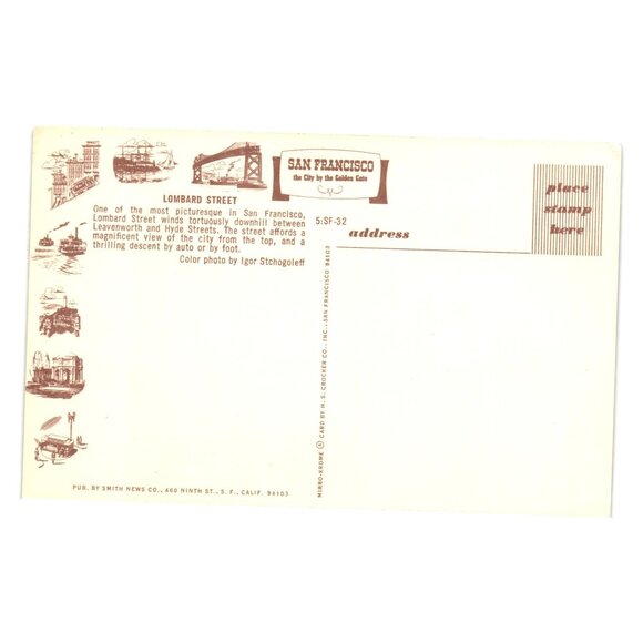 Vintage San Francisco Lombard Street Postcard Crookedest Street Igor Shtchoff - Picture 2 of 2